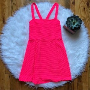 Neon Pink Ribbed Skater Dress